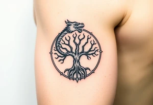 a dragon encircling the tree of life tattoo idea