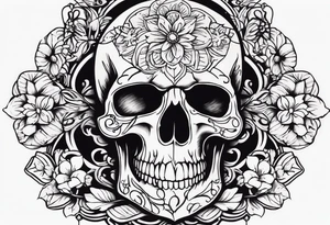 Memento mori written skull sleeve tattoo design tattoo idea