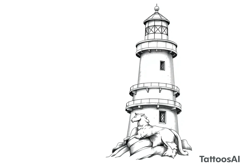 a whole lighthouse with a coat of arms incorporated into the roof tattoo idea