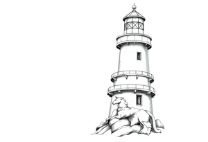 a whole lighthouse with a coat of arms incorporated into the roof tattoo idea