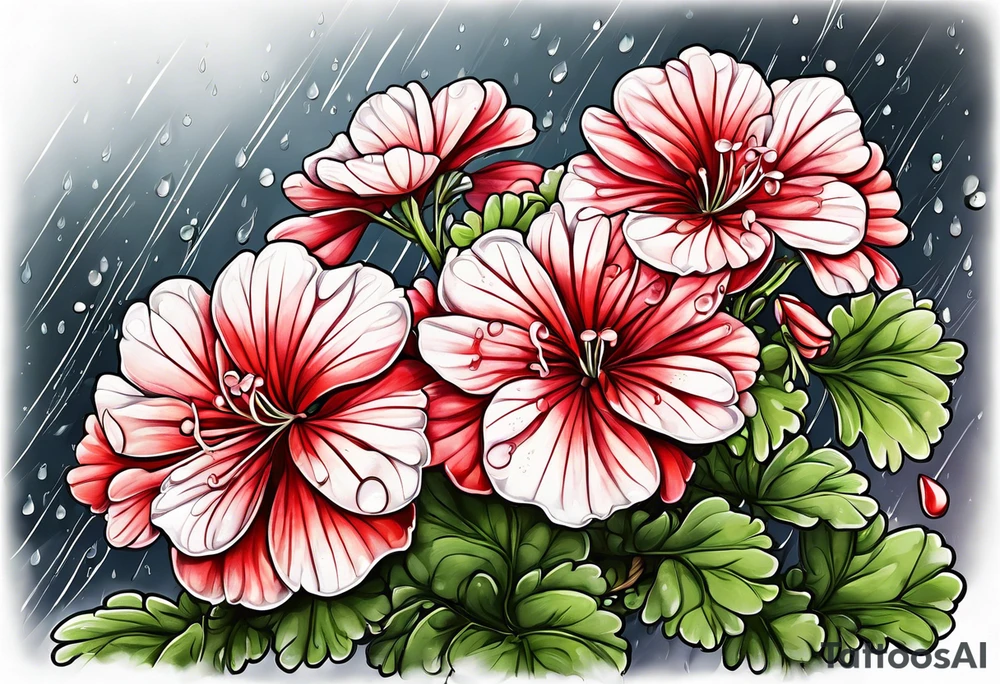 red geraniums with rain drops tattoo idea