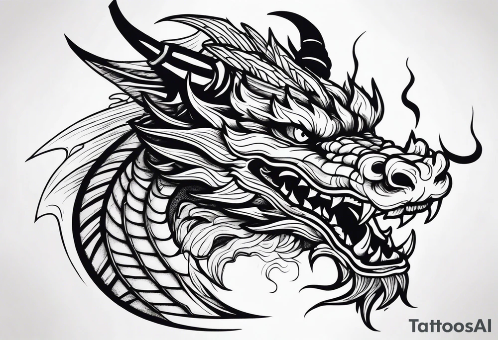 Dragon head facing front, tattoo should look old school Japanese way, dragon mouth should be close. tattoo idea