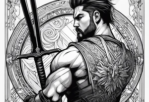 Warrior with sword back turned tattoo idea