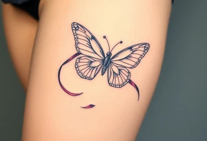 ethereal butterfly with flowing silk ribbons in moonlight tattoo idea