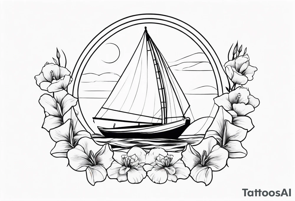 sailboat with Snapdragon gladiolus flowers tattoo idea