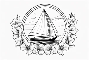 sailboat with Snapdragon gladiolus flowers tattoo idea