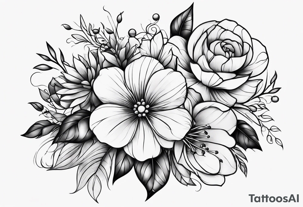 SLeve with flowers and geometrical design tattoo idea