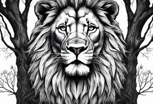The lion of Judah, which is Jesus Christ, is tied and intertwined within a maple tree. Incorporate a cross as well tattoo idea