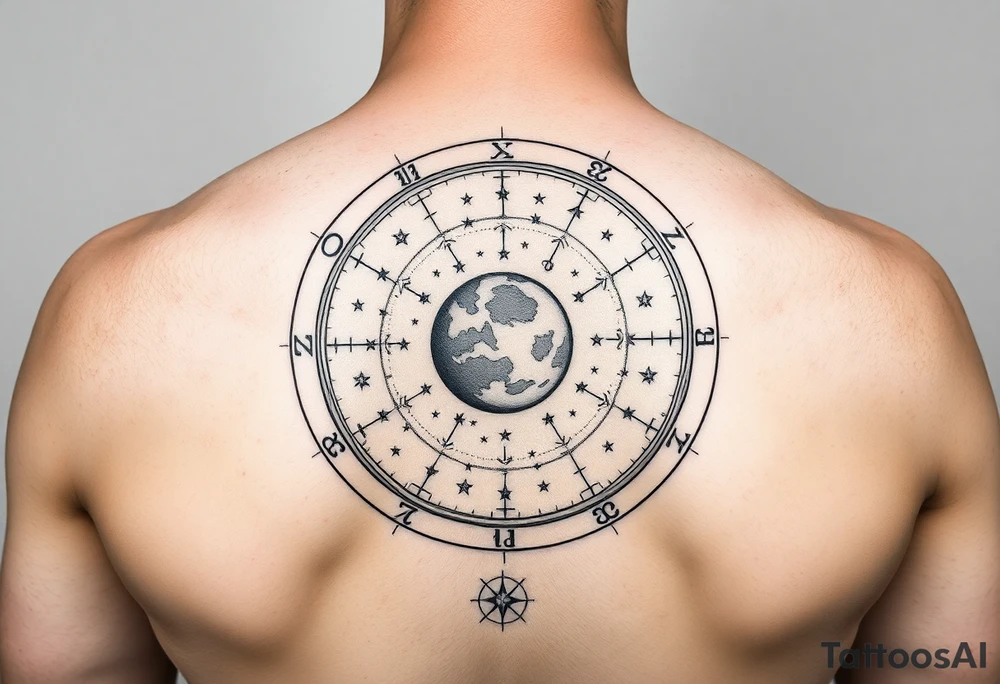 Zodiac constellation map with Jupiter mars and the moon with lots of stars tattoo idea