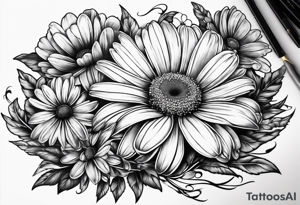 open book with a daisy bouquet tattoo idea