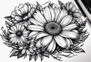 open book with a daisy bouquet tattoo idea