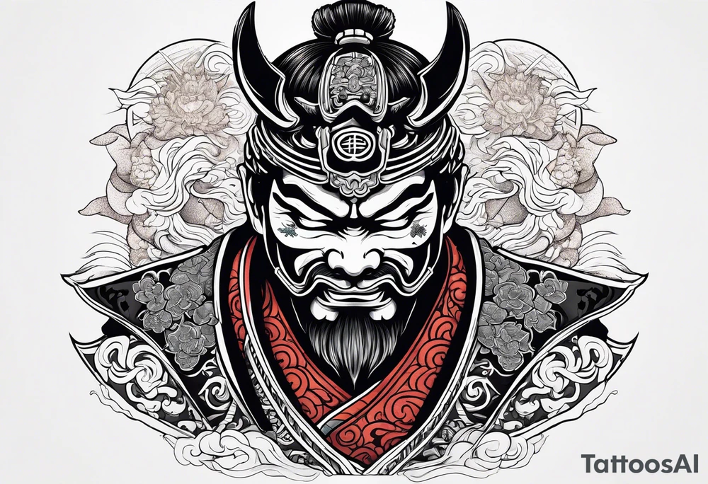 Japanese samurai with demon mask tattoo idea