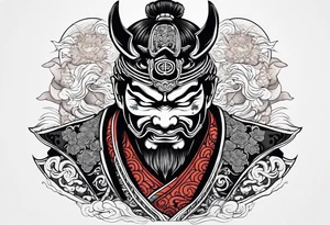 Japanese samurai with demon mask tattoo idea