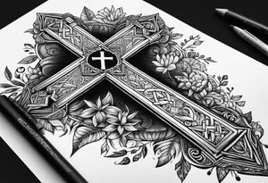 Humble wisdom caring cross detailed words tattoo idea