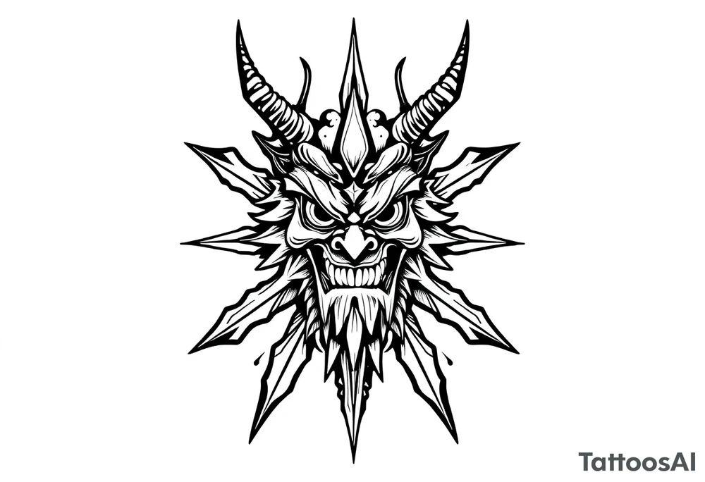 Abstract asterisk with a Japanese folklore demon tattoo idea