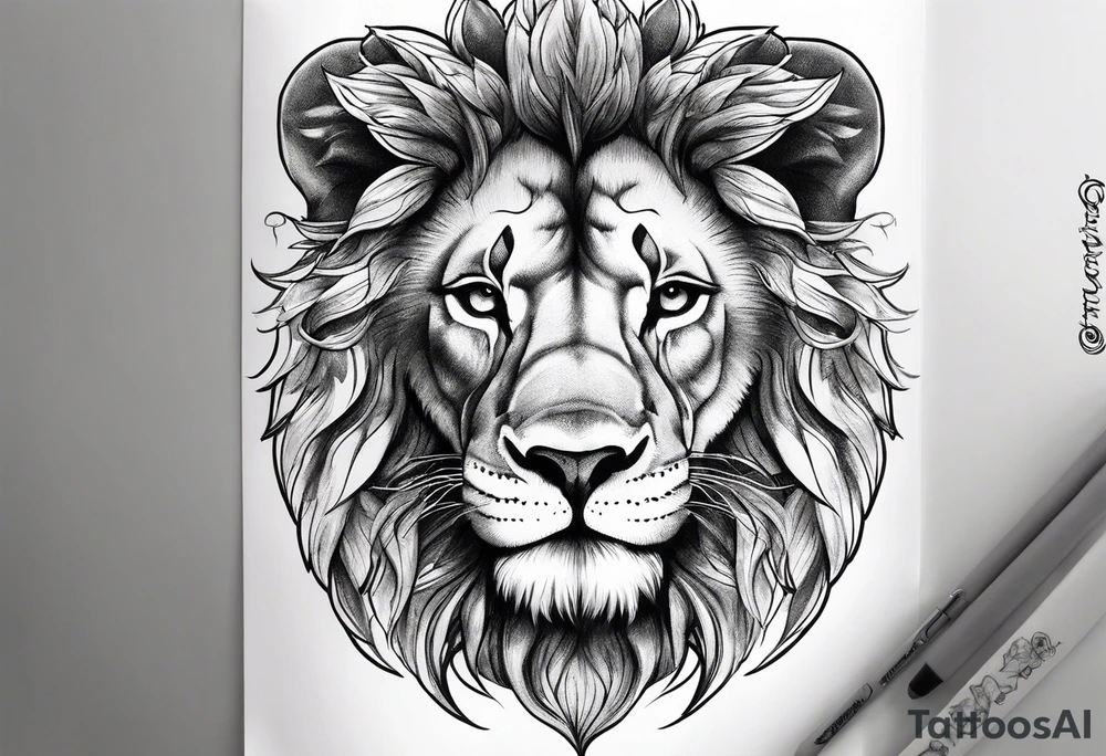 Lion head with Psalm 138:7 written out under it on a half sleeve. tattoo idea
