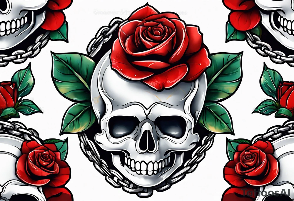 Red rose with a chain made of pearls and seashell tattoo idea