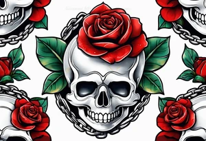 Red rose with a chain made of pearls and seashell tattoo idea