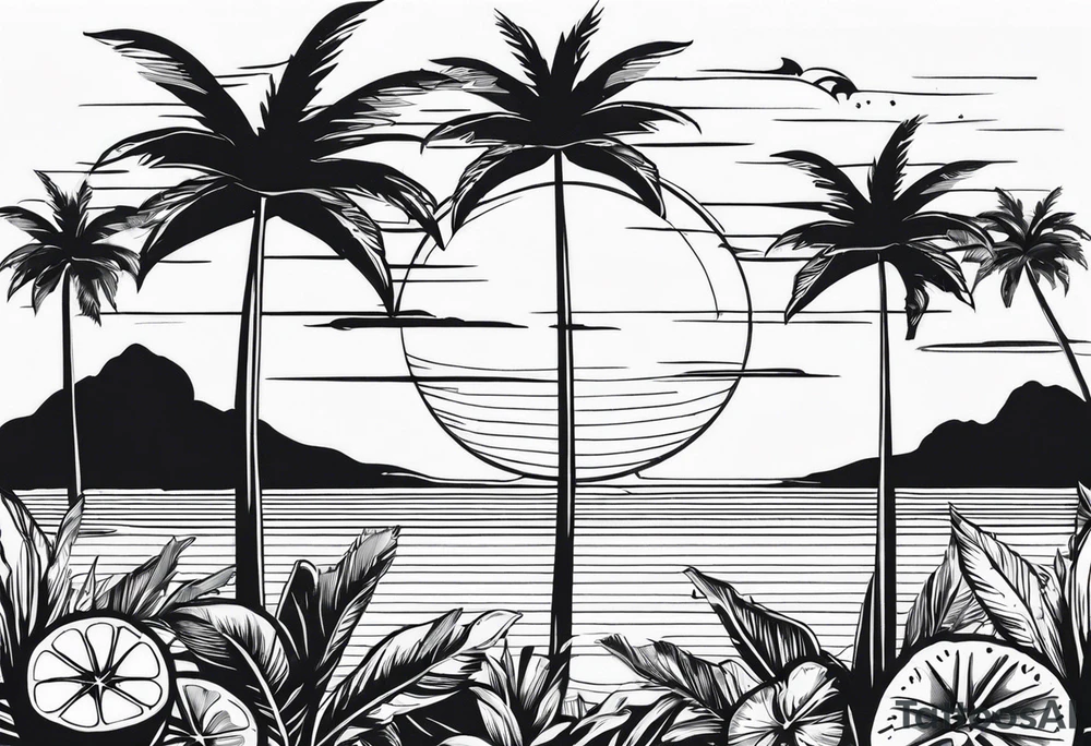Palm trees oranges beach Florida tattoo idea