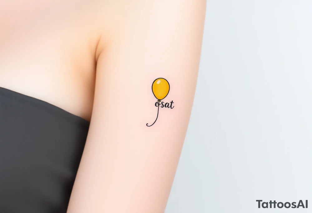 small yellow balloon without string 
with letters osaat on bicep tattoo idea