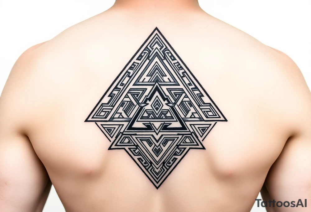 aztec triangle with intricate pattern, composed of interlocking blocks tattoo idea