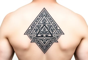 aztec triangle with intricate pattern, composed of interlocking blocks tattoo idea