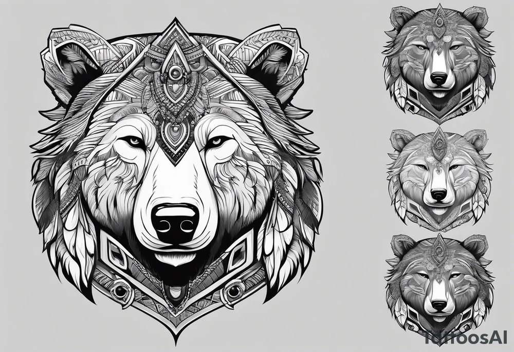 Snow bear shaman head tattoo idea