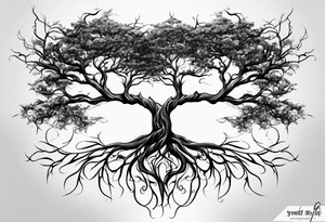 twisted leafless tree with long roots and branches stencil for chest and collar bone. symmetrical tattoo idea