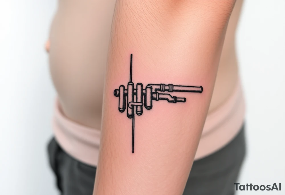wide vertical System of thin pipes that transitions and transforms outwards of sides and end into thick, widespread 
veins of forearm tattoo idea