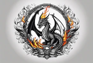 Campfire with a flame. The flame transforming into a dragon. Also the fire writes 'may death find you alive'. tattoo idea