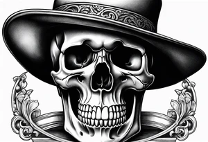 Skull with western hat, sitting on hour glass tattoo idea