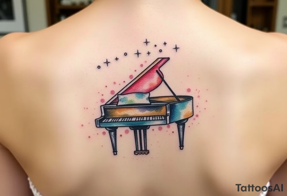 Delicate Grand piano under the stars tattoo idea