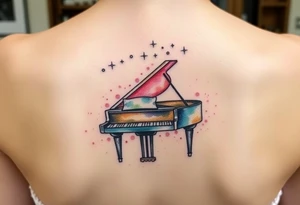 Delicate Grand piano under the stars tattoo idea