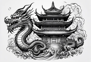 pagoda and dragon around it tattoo idea