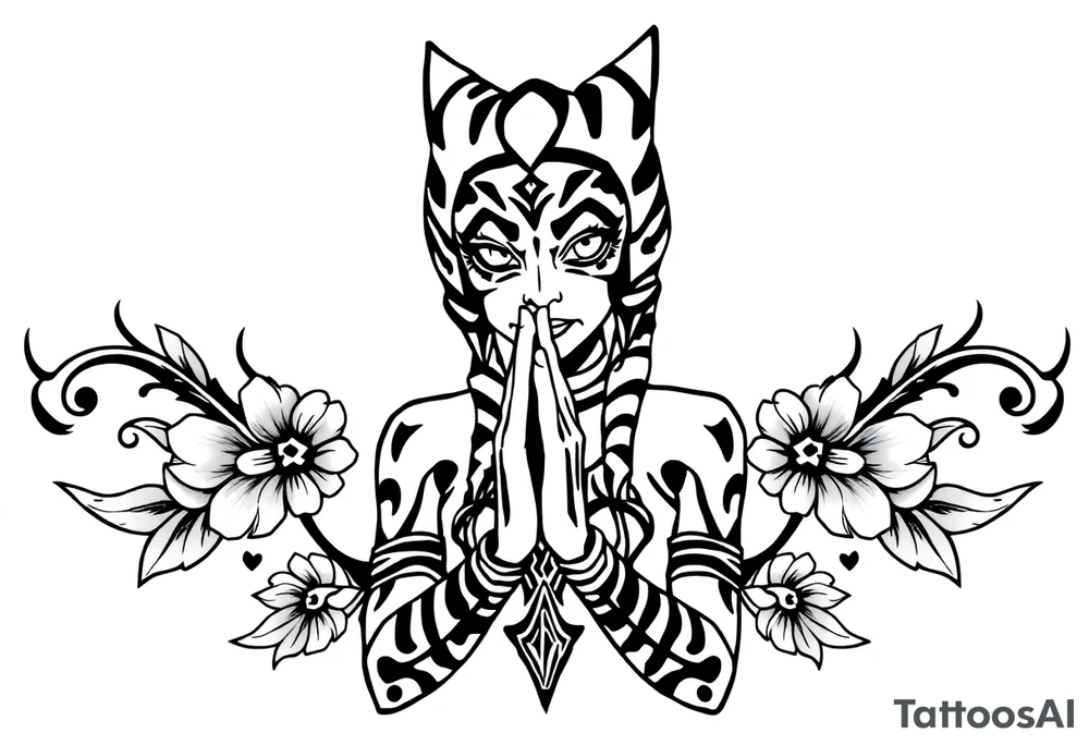 Ahsoka praying Chicano style tattoo idea