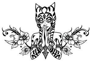 Ahsoka praying Chicano style tattoo idea