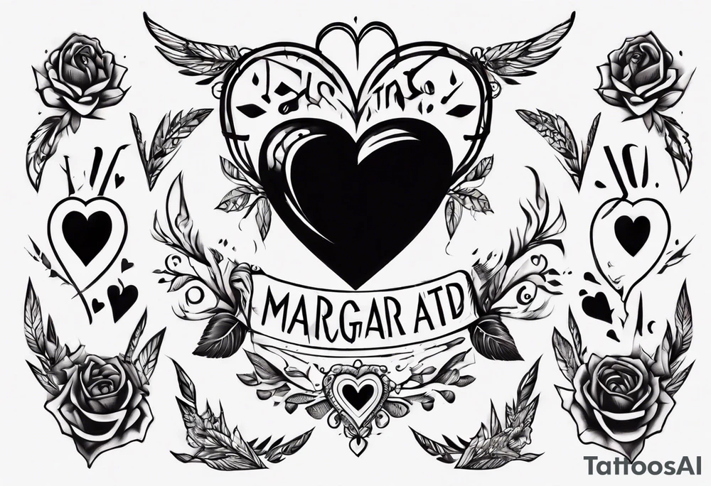 A black heart with the words Lucas and Margaret tattoo idea