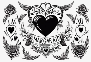 A black heart with the words Lucas and Margaret tattoo idea
