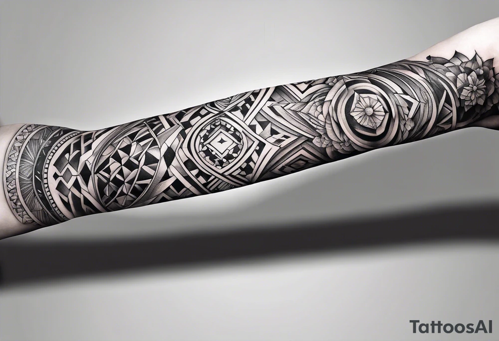 A full sleeve for the forearm with a geometric design tattoo idea