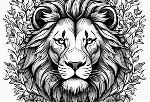 Create a roaring lion in the shape of oak tree tattoo idea