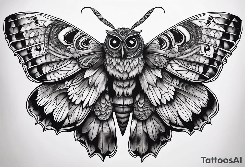 Dead head moth with long wings and owl eyes tattoo idea