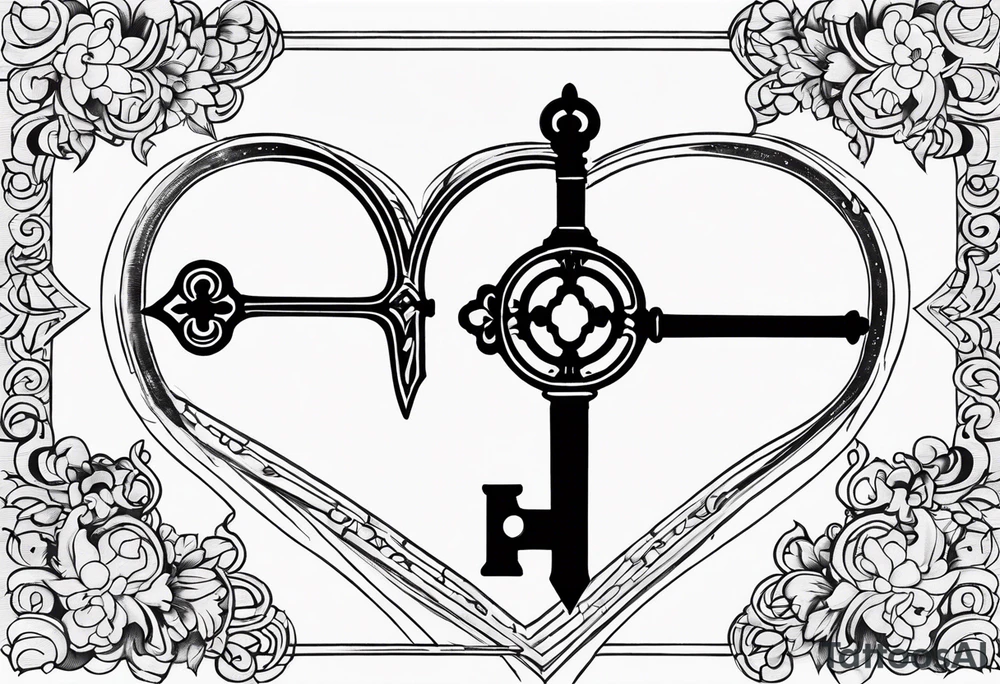 heart shaped antique skeleton key tattoo idea