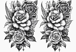 unique full leg sleeve with roses doves cross and patters tattoo idea