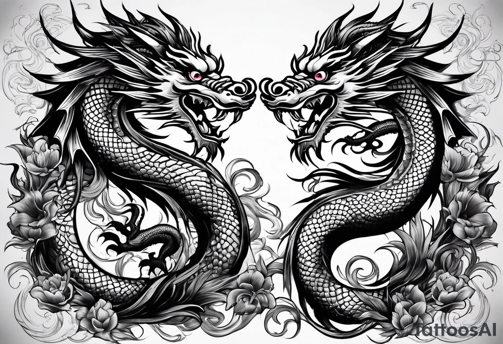 two Chinese dragons for lady design tattoo idea