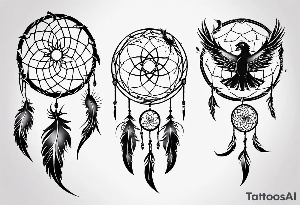 Phoenix flying firy dream catcher tattoo idea