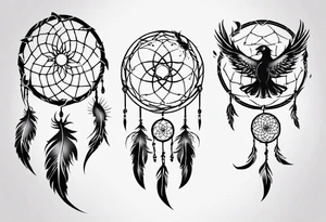 Phoenix flying firy dream catcher tattoo idea