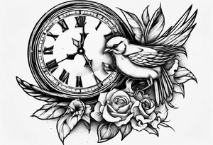 clock breaks into birds tattoo idea
