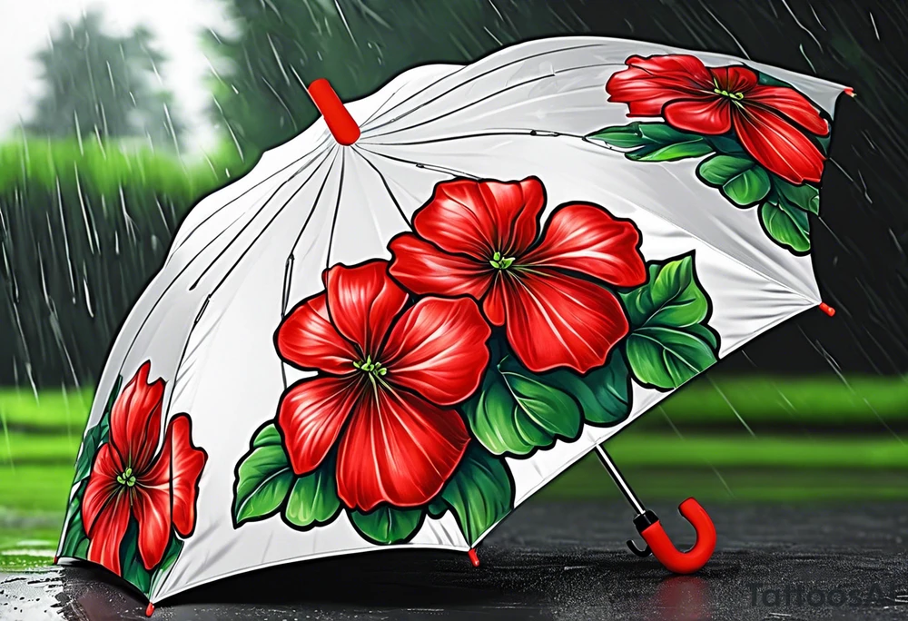 Umbrella with red geraniums with rain tattoo idea