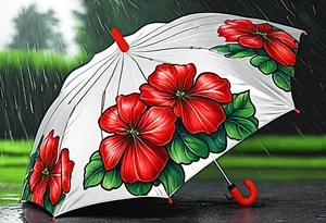 Umbrella with red geraniums with rain tattoo idea