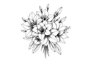 flower bouquet that has daffodil, violet and narcisuss tattoo idea